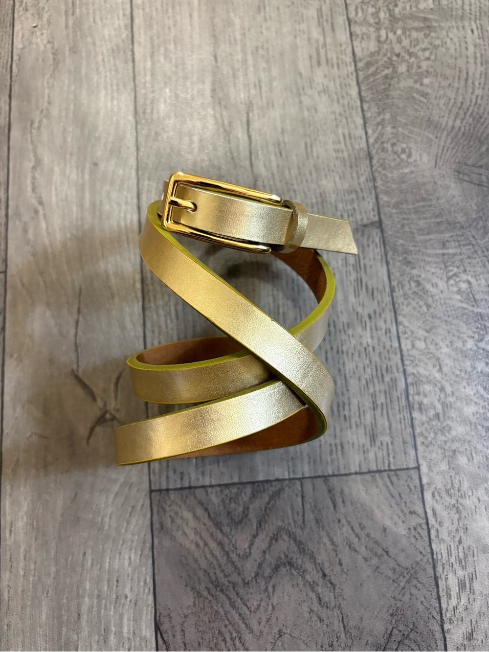 Gold Leather Skinny Women's Belt with Polished Gold Buckle Plus Size